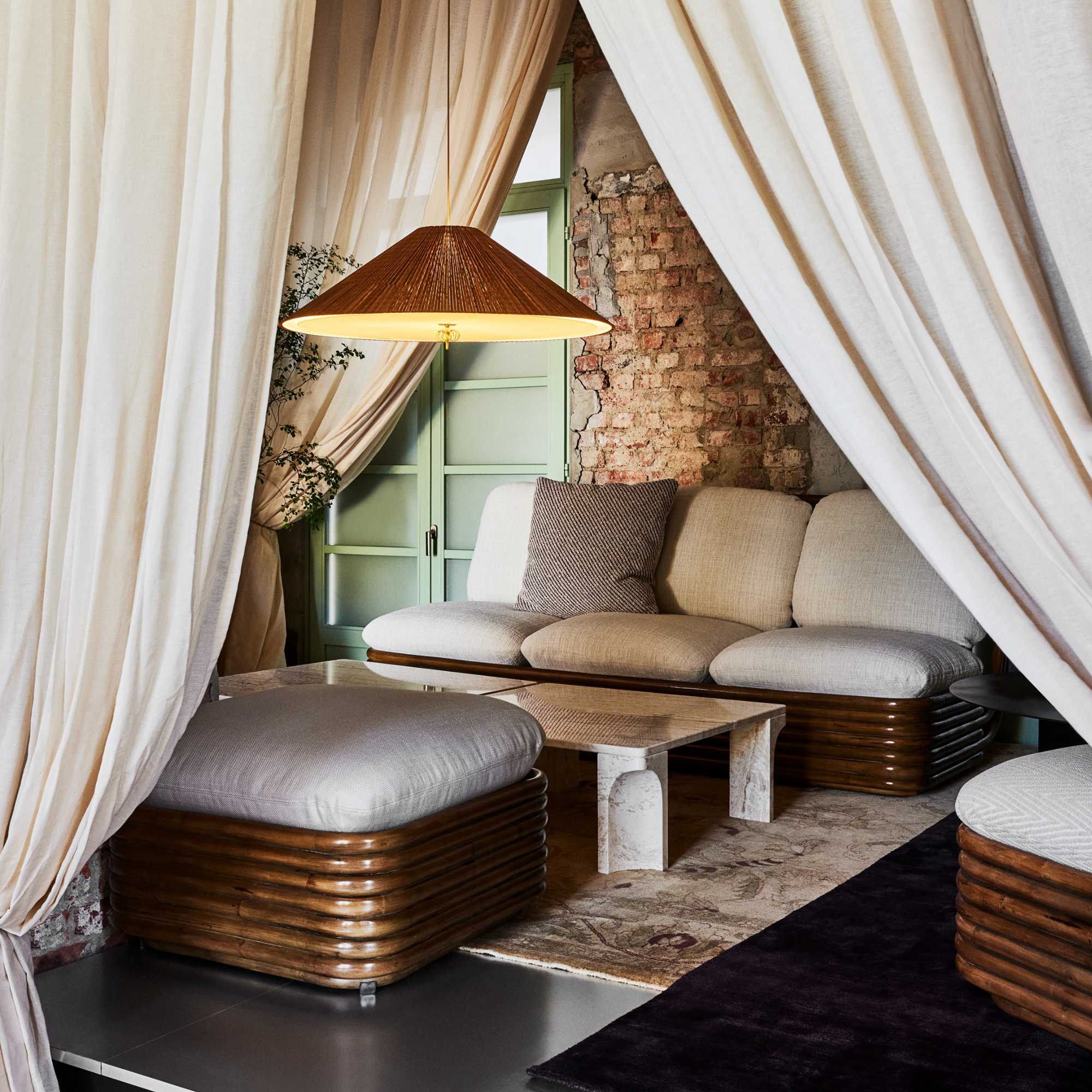 Bohemian 43581 Outdoor Ottoman - Rattan/Fabric D (Chevron Outdoor FR 002)-4