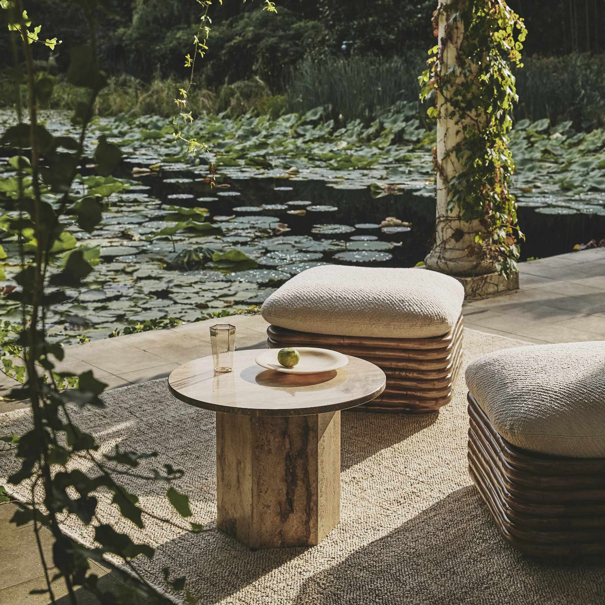 Bohemian 43581 Outdoor Ottoman - Rattan/Fabric C (Lupo Special Diagonal Boucle 007)