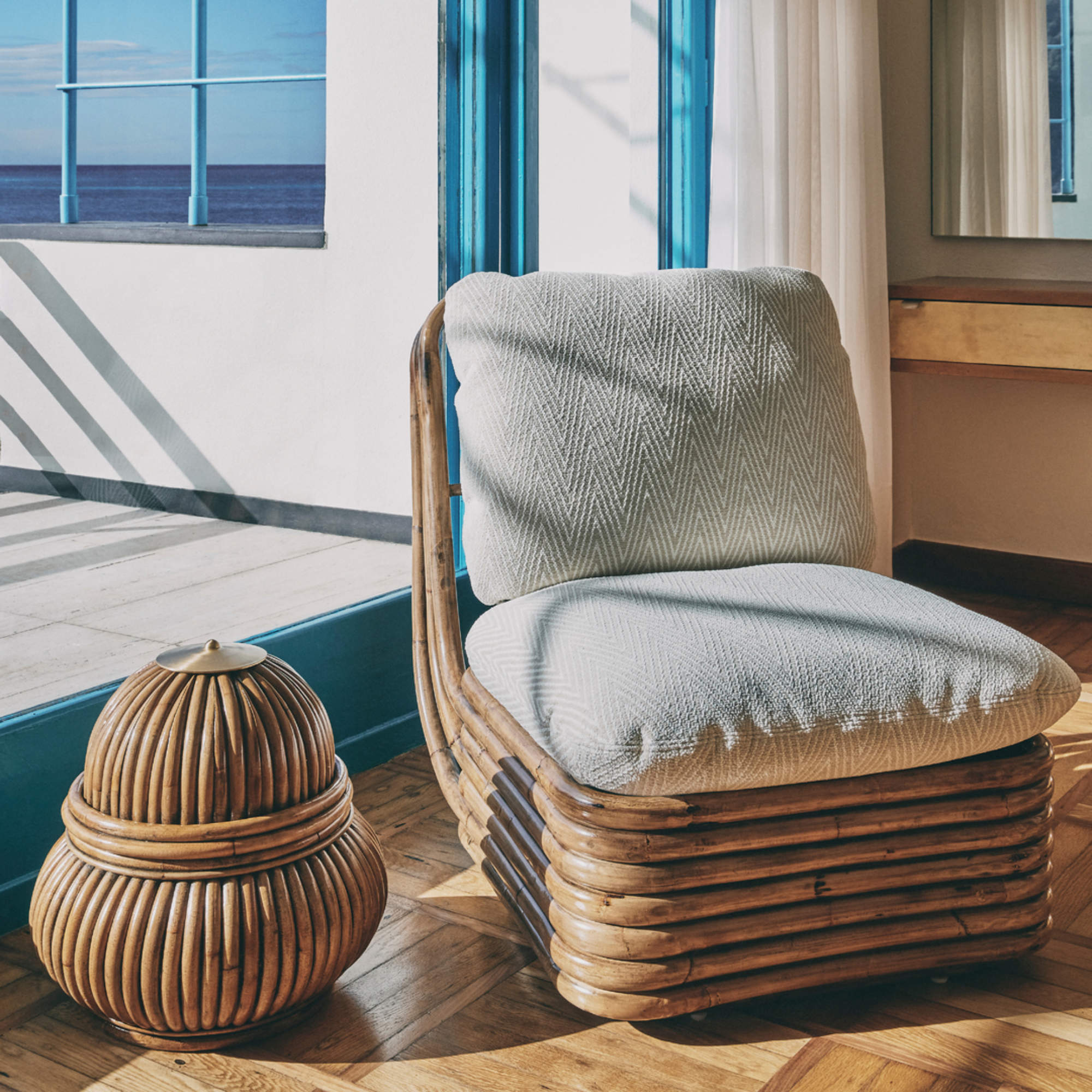 Bohemian 43580 72 Outdoor Lounge Armchair - Rattan/Fabric C (Lupo Special Diagonal Boucle 007)-4