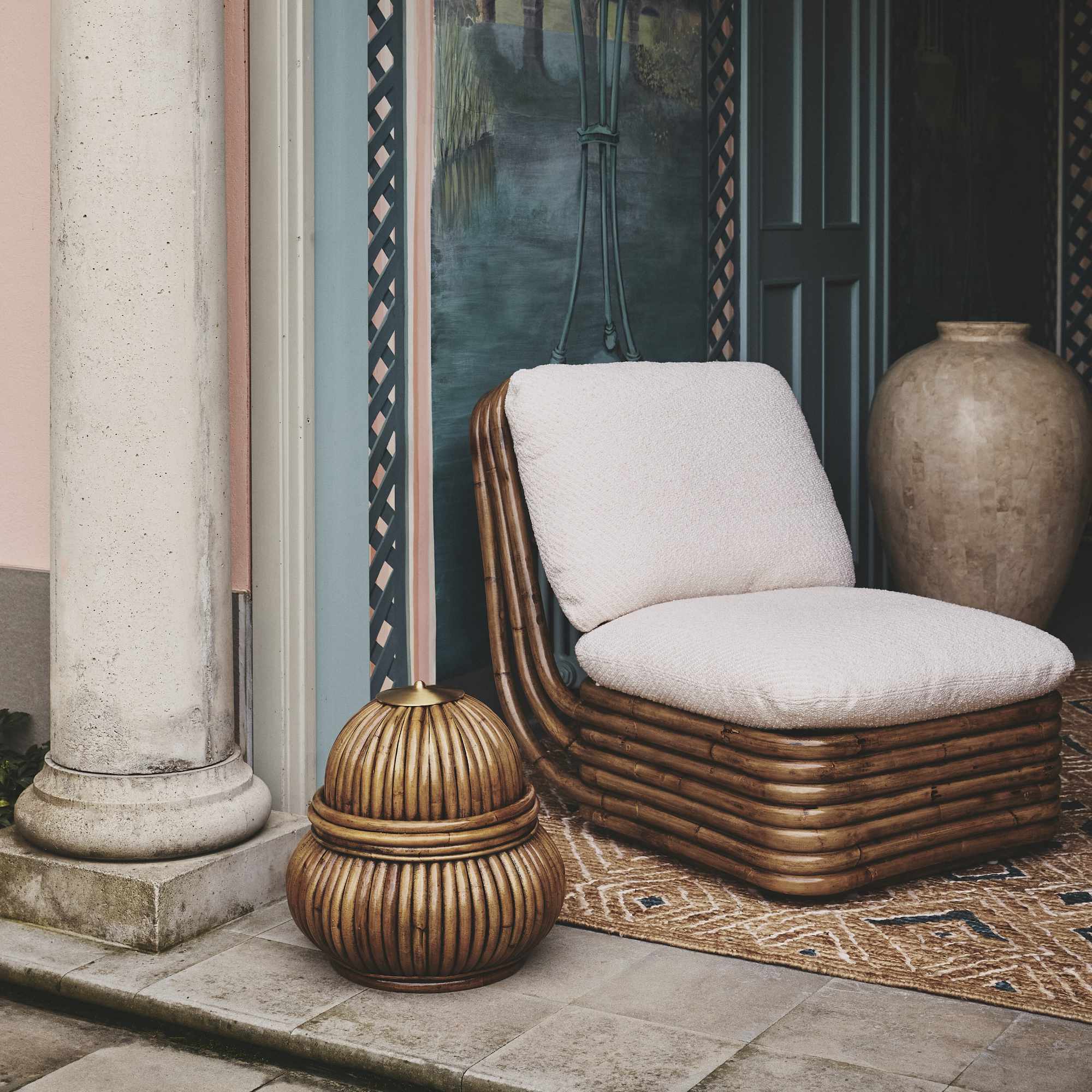 Bohemian 43580 72 Outdoor Lounge Armchair - Rattan/Fabric C (Lupo Special Diagonal Boucle 007)