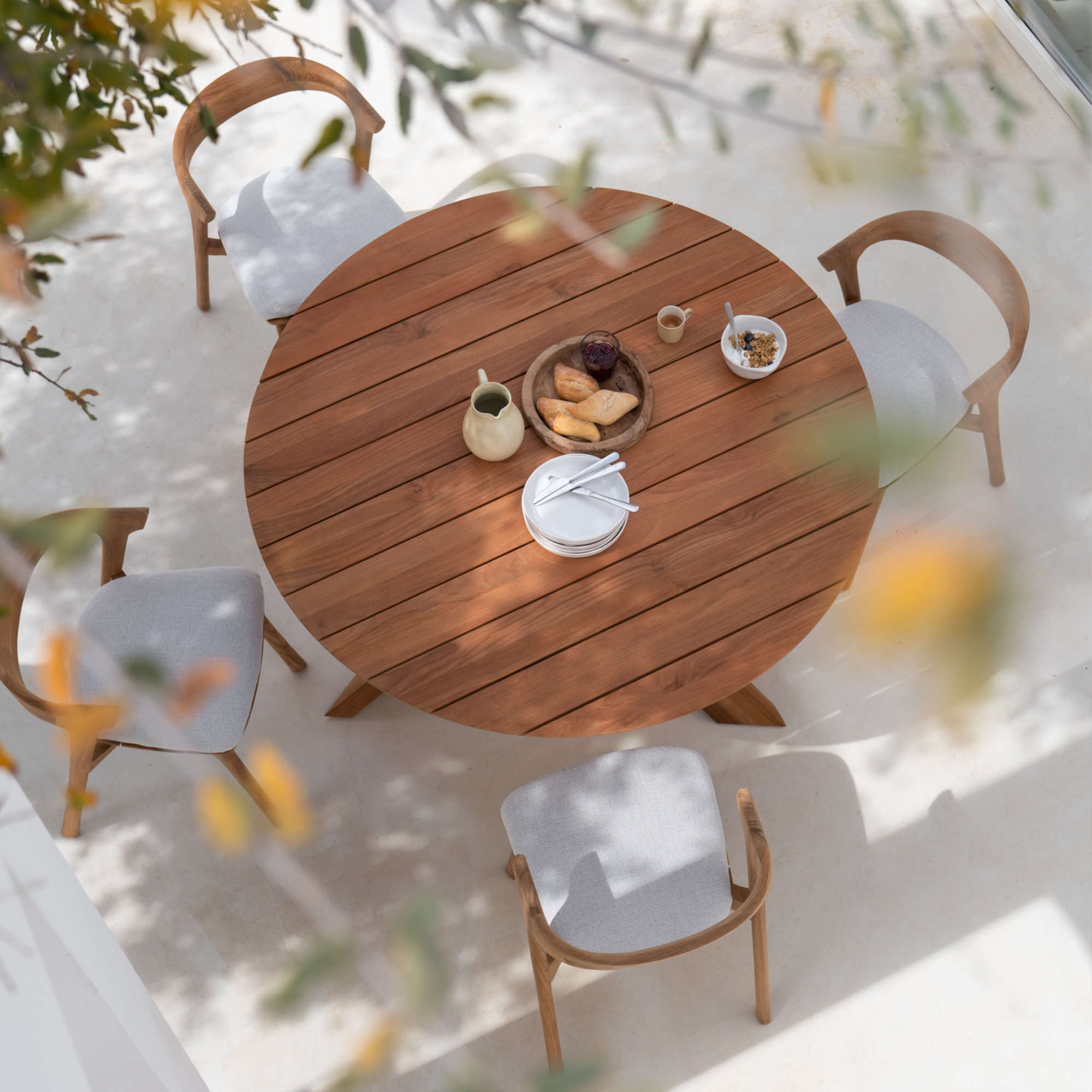 Bok 10351 Outdoor Dining Chair - Teak/Fabric (Off-White)-4