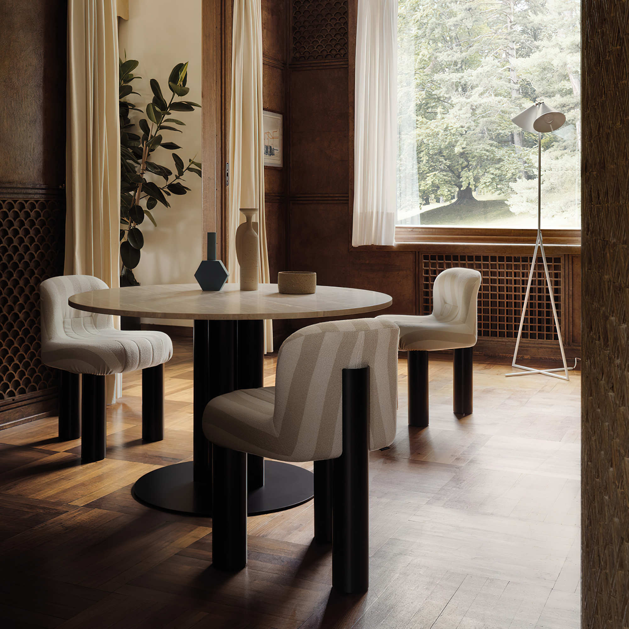 Botolo 2867 Dining Chair - Black/Fabric T5 (Amber Stripe 131)-2