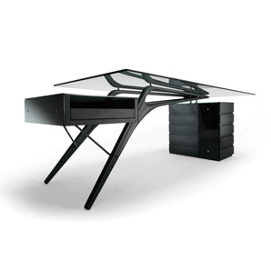 Cavour CM 2690 Desk - Black Oak/Smoky Glass