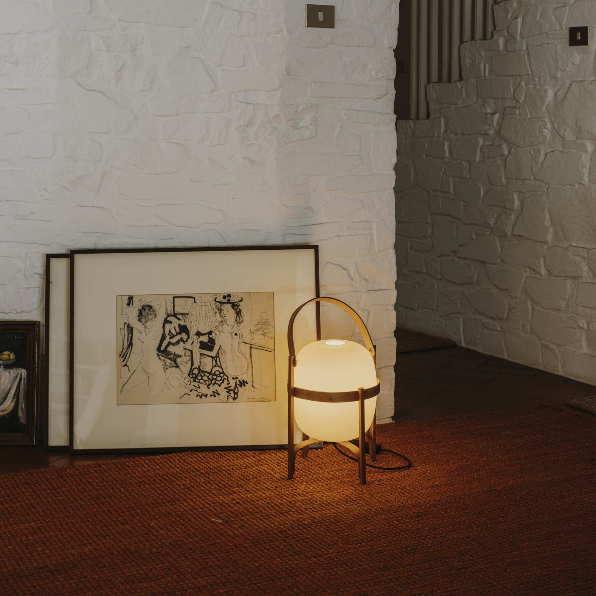 Cesta Table Lamp - Cherry Wood/White Opal Glass-4