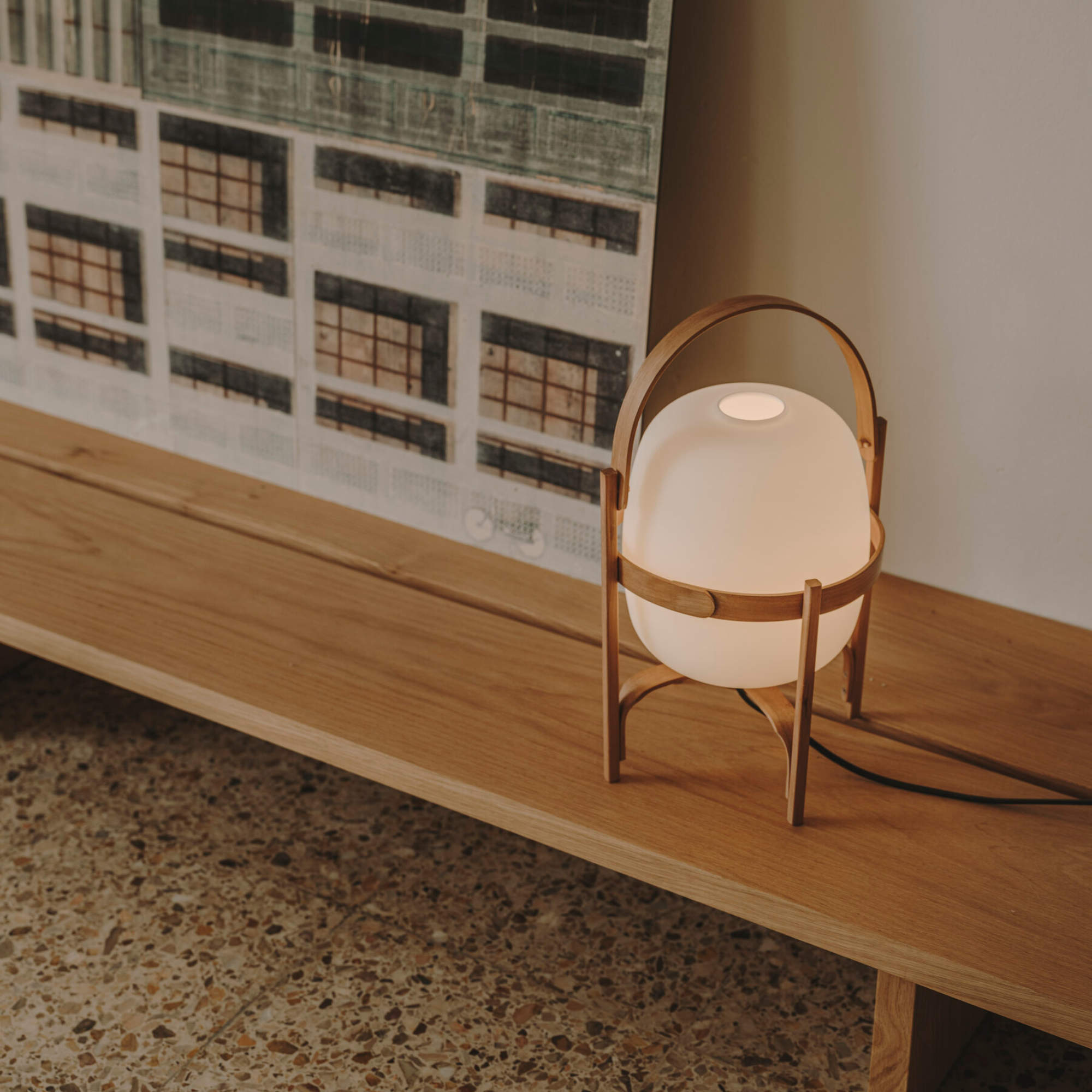 Cestita Table Lamp - Cherry Wood/White Opal Glass-7