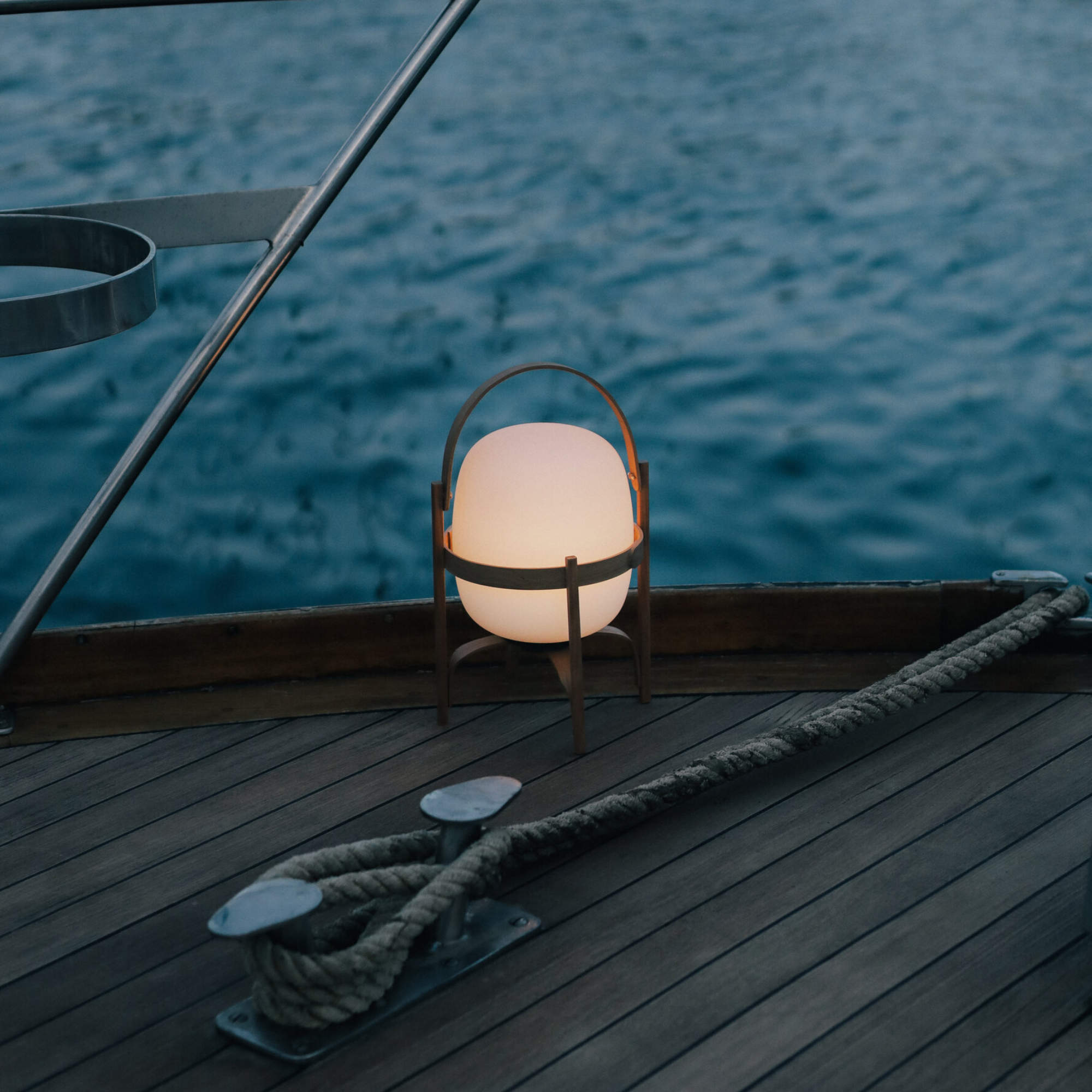 Cestita Bateria Portable Table Lamp - Cherry Wood/White Opal Glass-6