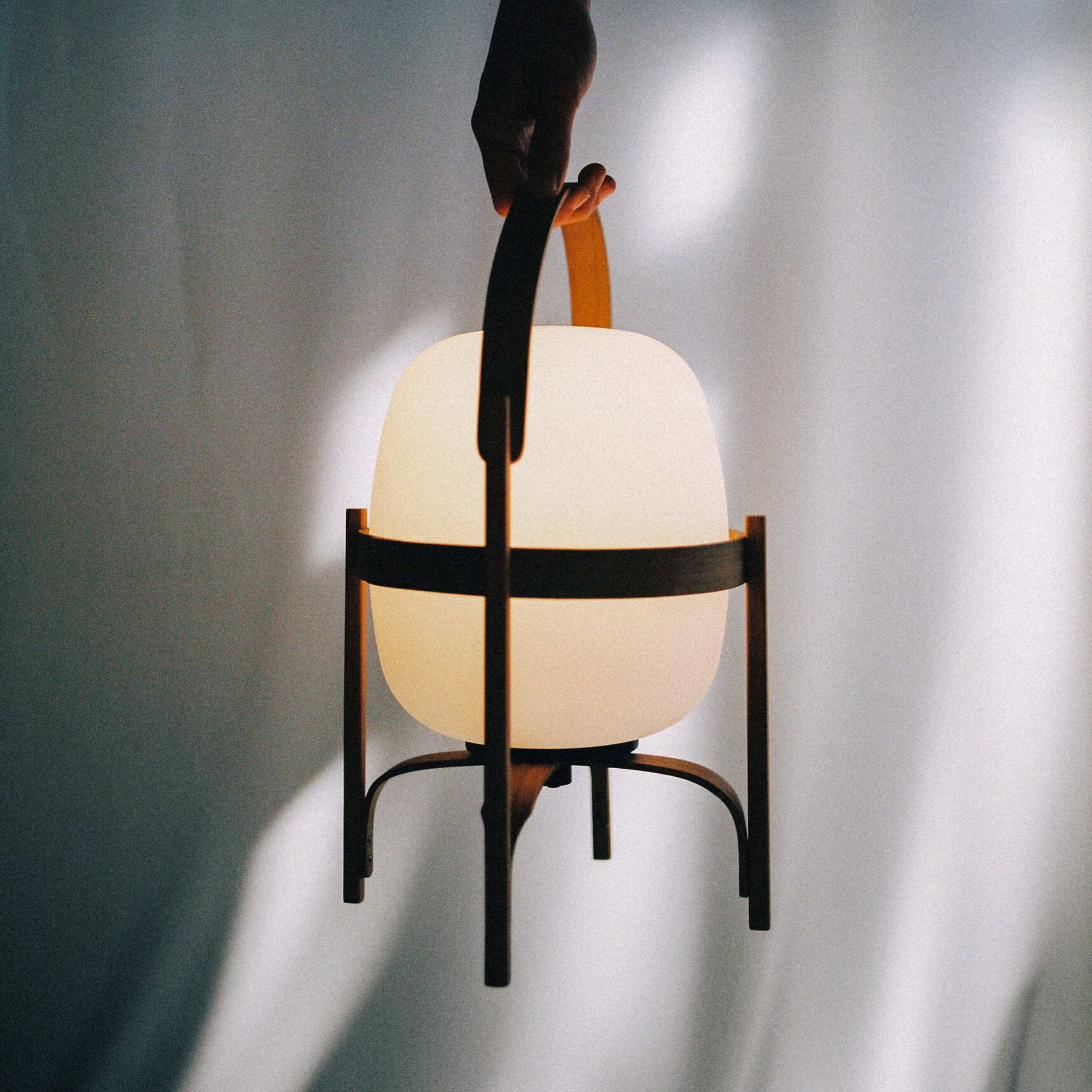 Cestita Bateria Portable Table Lamp - Cherry Wood/White Opal Glass-3