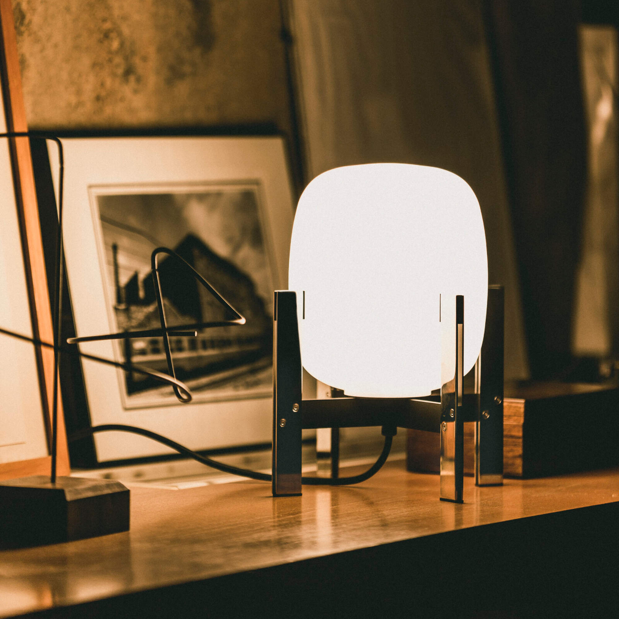 Cestita Metalica Table Lamp - Stainless Steel/White Opal Glass-4