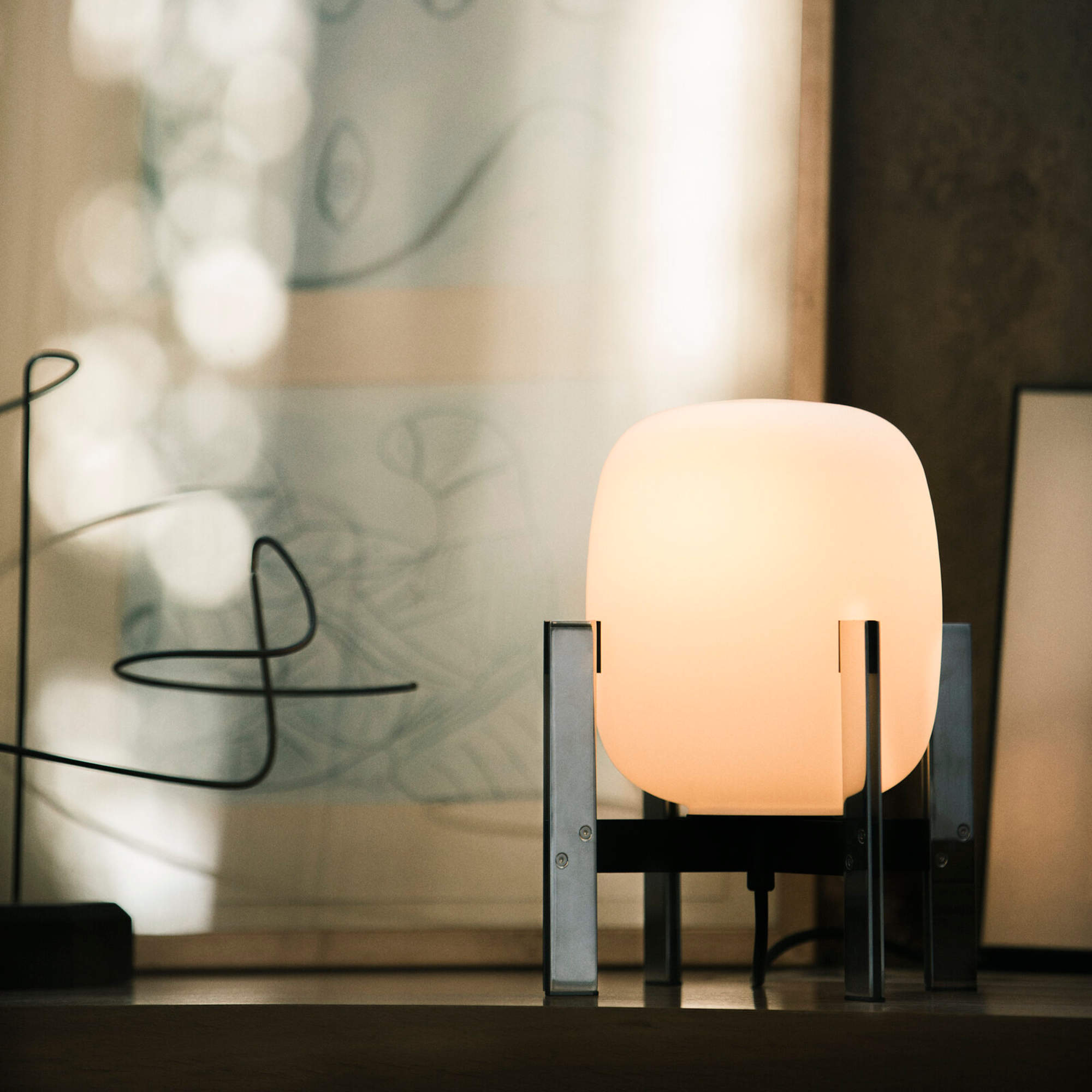 Cestita Metalica Table Lamp - Stainless Steel/White Opal Glass-5