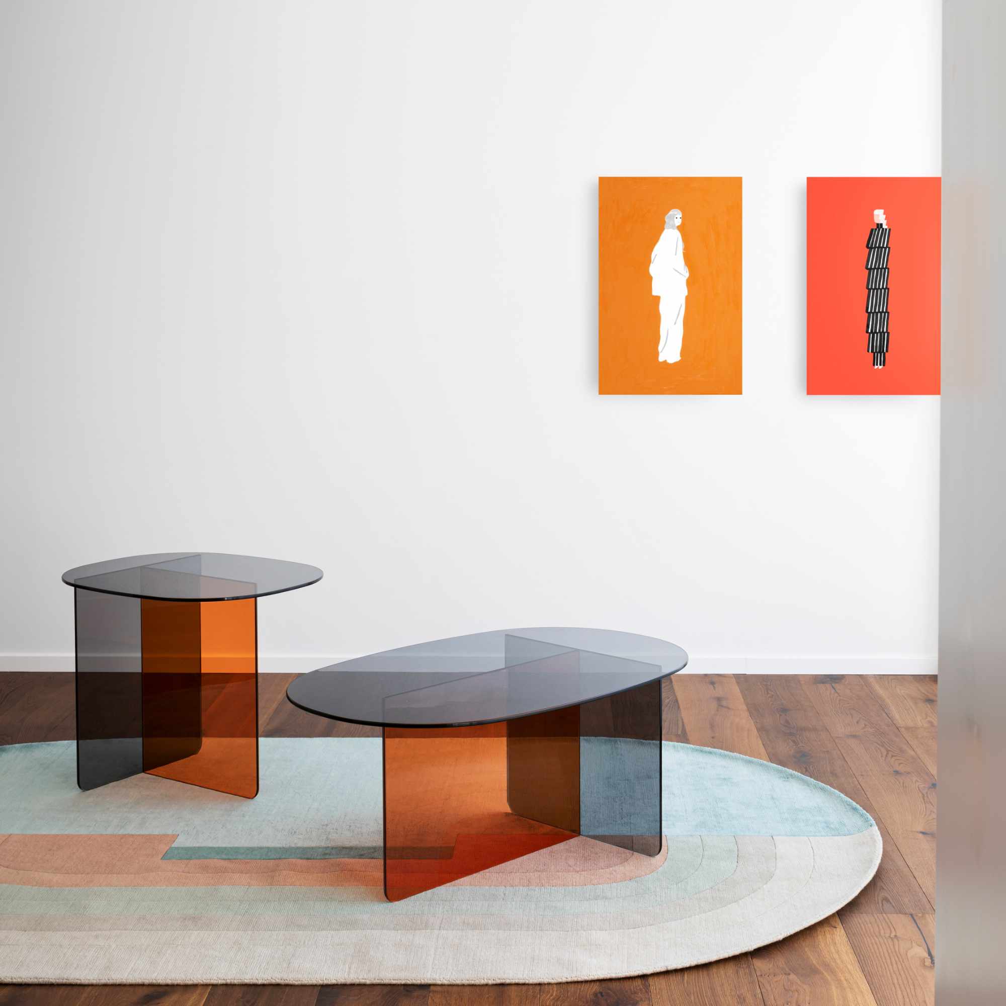 Chap TS 70 Coffee Table - Orange/Europe Grey Glass-2