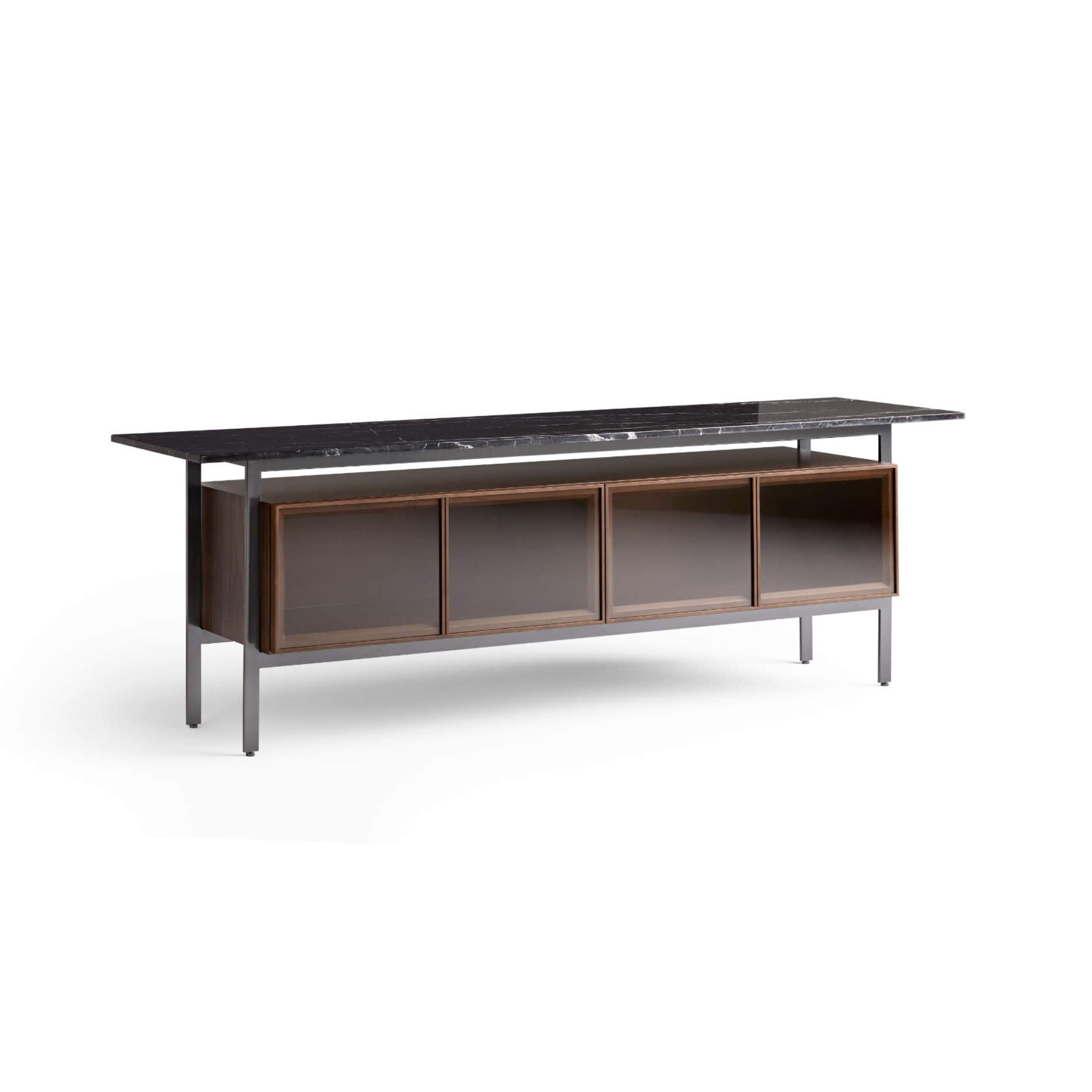 Chicago Sideboard - Epoxy Black Nickel/Super-Matt Walnut/Marquina Marble-1