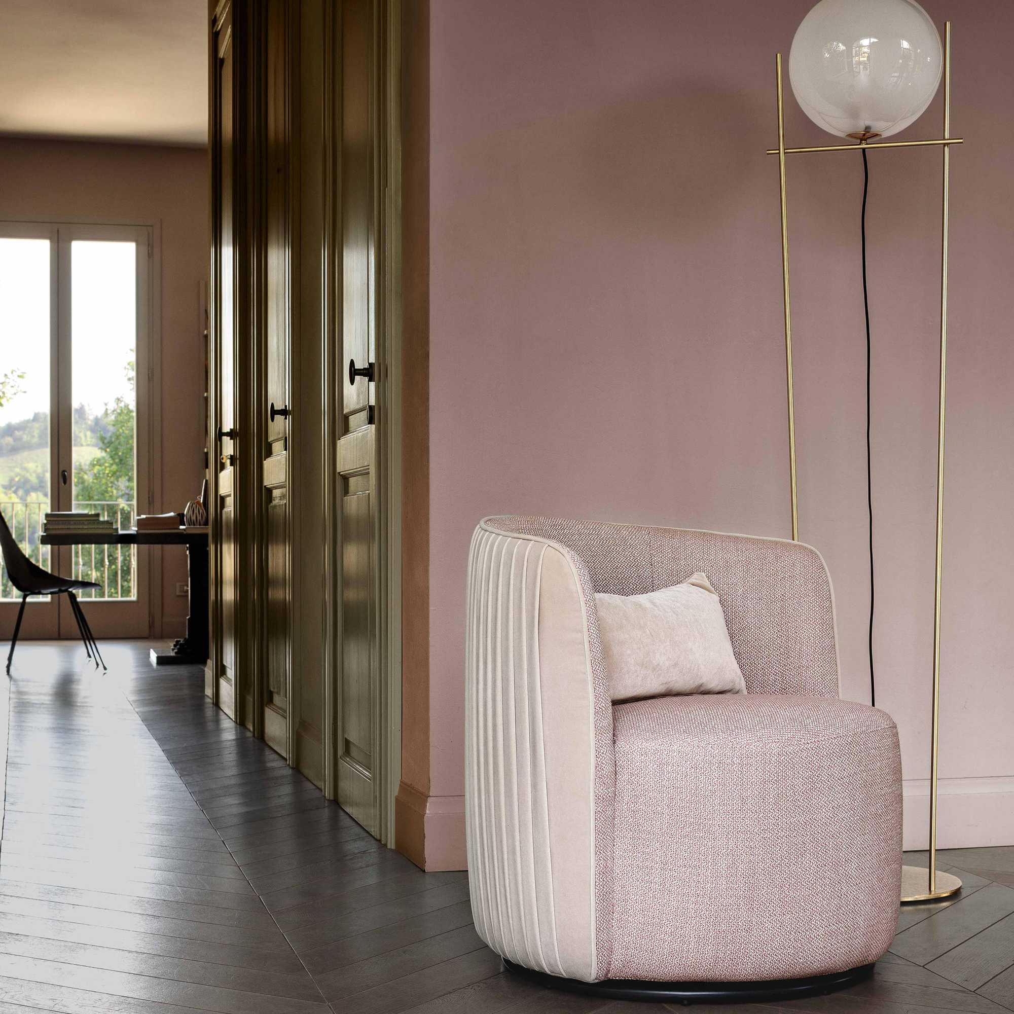 Chloe Luxury P1NLO Swivel Armchair - Fabric P (Positano 105)/Fabric M (Meghan 24)-4