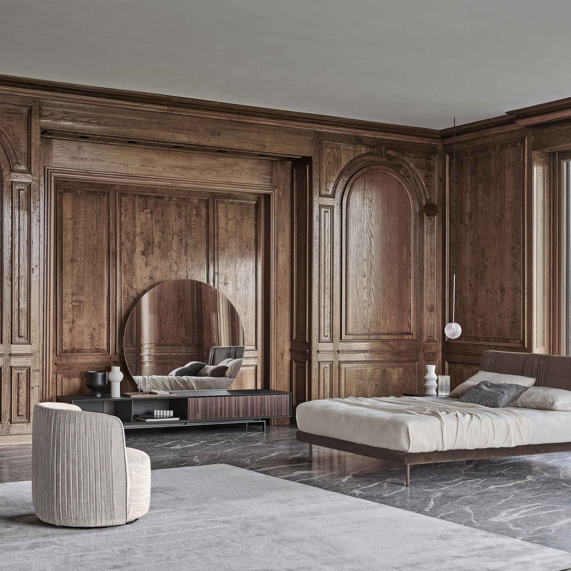 Chloe Luxury P1NLO Swivel Armchair - Fabric P (Positano 105)/Fabric M (Meghan 24)-2