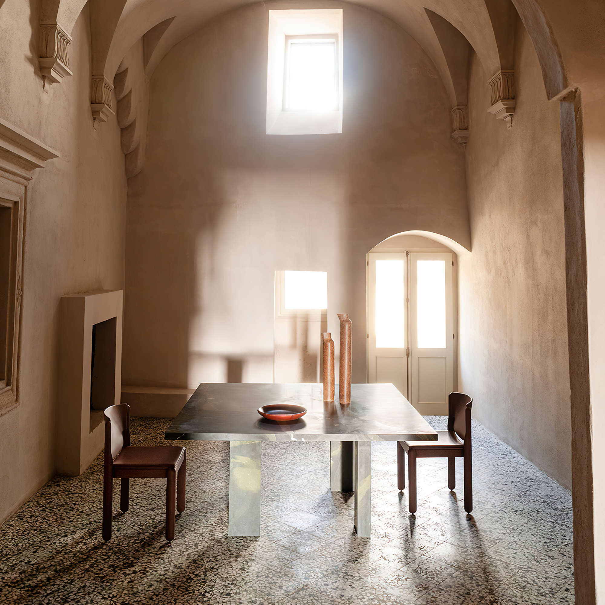 Clockwise 160 Dining Table - Matt Avocado Green Marble