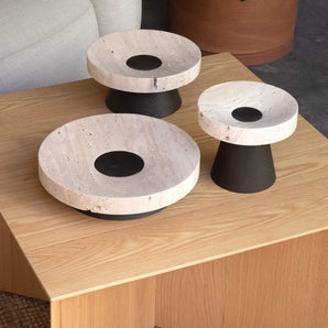 Coliseu Pedestals Tray - Low/Smoked Ash/Roman Travertine