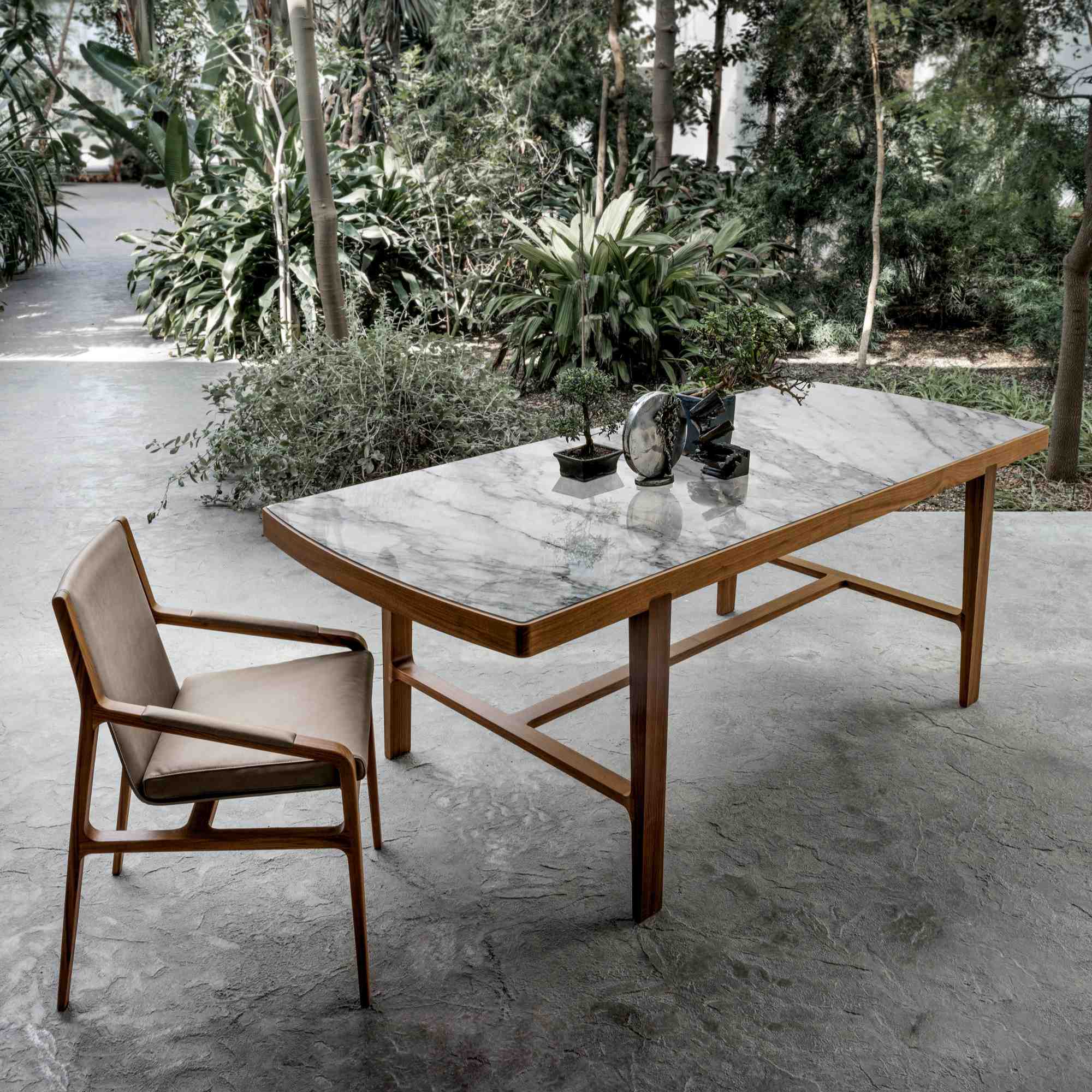 Convivio TCV300 Dining Table - Heat-Treated Stained Ash/Michelangelo Marble