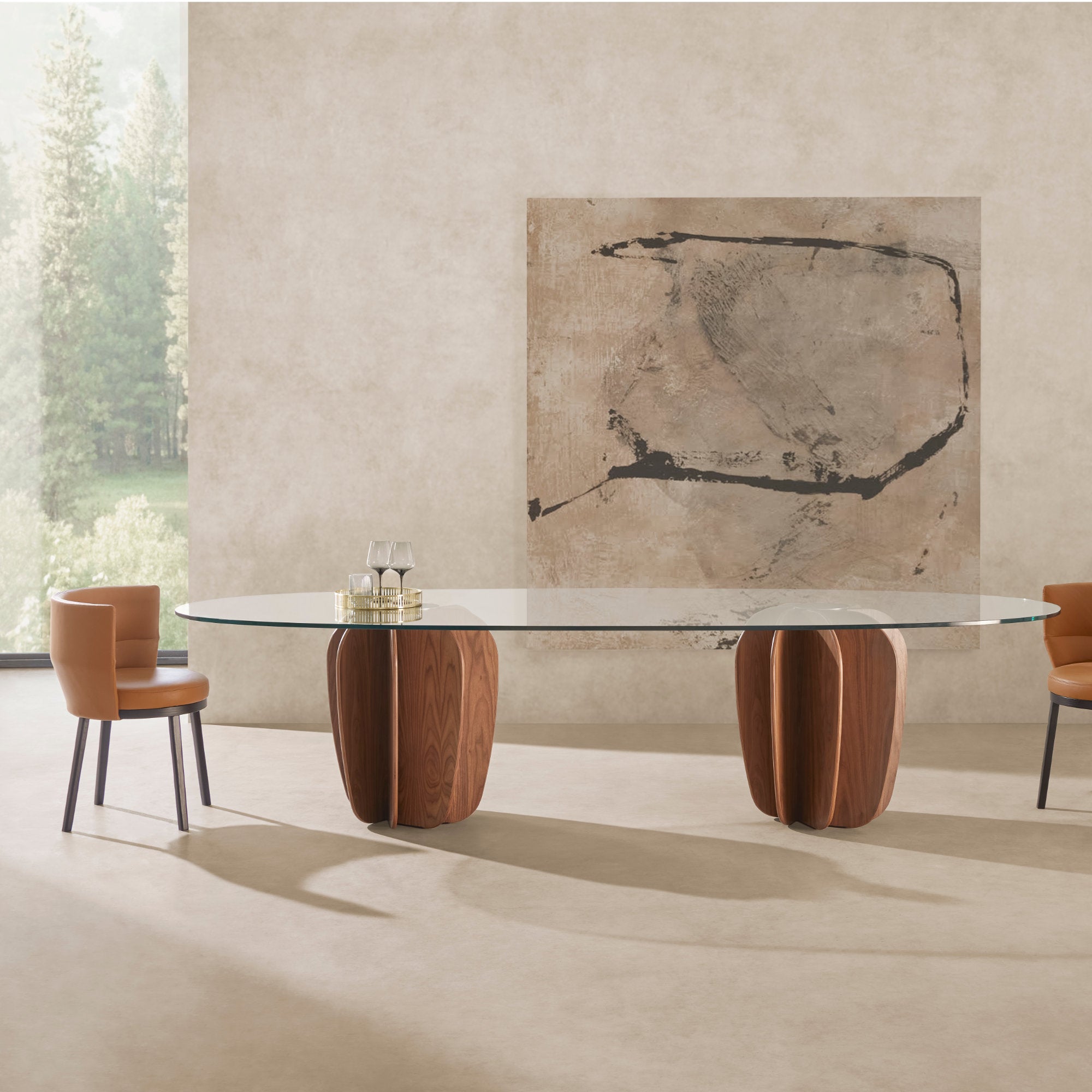 Coral CRL301 Dining Table - Walnut Stained Walnut/Tempered Glass