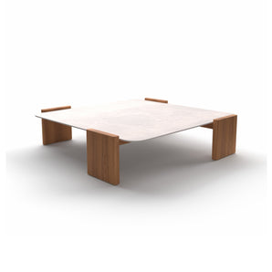 Tao OJTG01 Outdoor Coffee Table - Iroko Wood (LE20)/White Lime Gres (MA14)