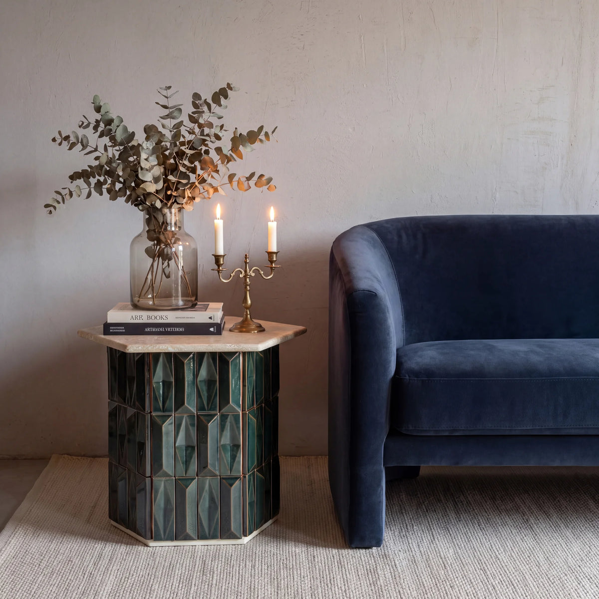 Milano 65 Side Table - Terracotta/Travertine
