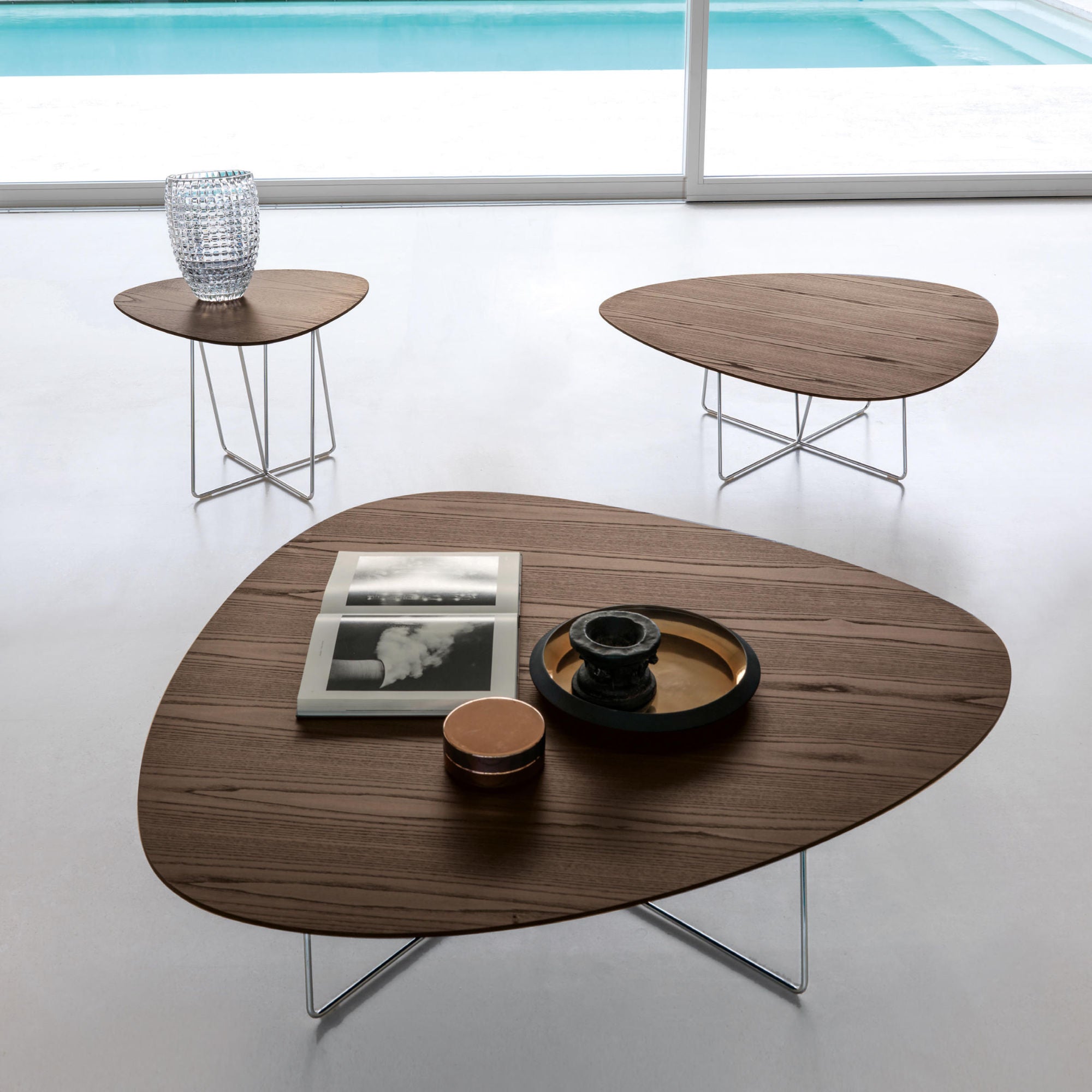 Dabliu 007627 Coffee Table - Gloss Gold/Natural Chestnut