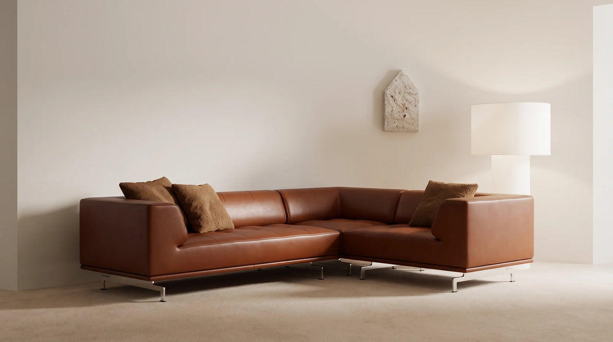 Delphi 450D Sofa - Brushed Aluminum/Leather 4 (Cera 905 Russet Brown)
