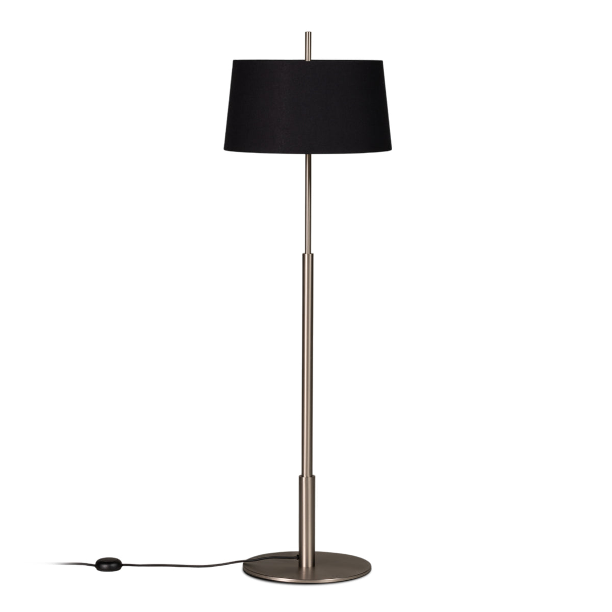 Diana Floor Lamp – 40x146 / Metal (Satin Nickel) / Black Linen/Stone Parchment-1