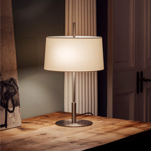 Diana Table Lamp - Satin Nickel/White Linen/Translucent White Parchment