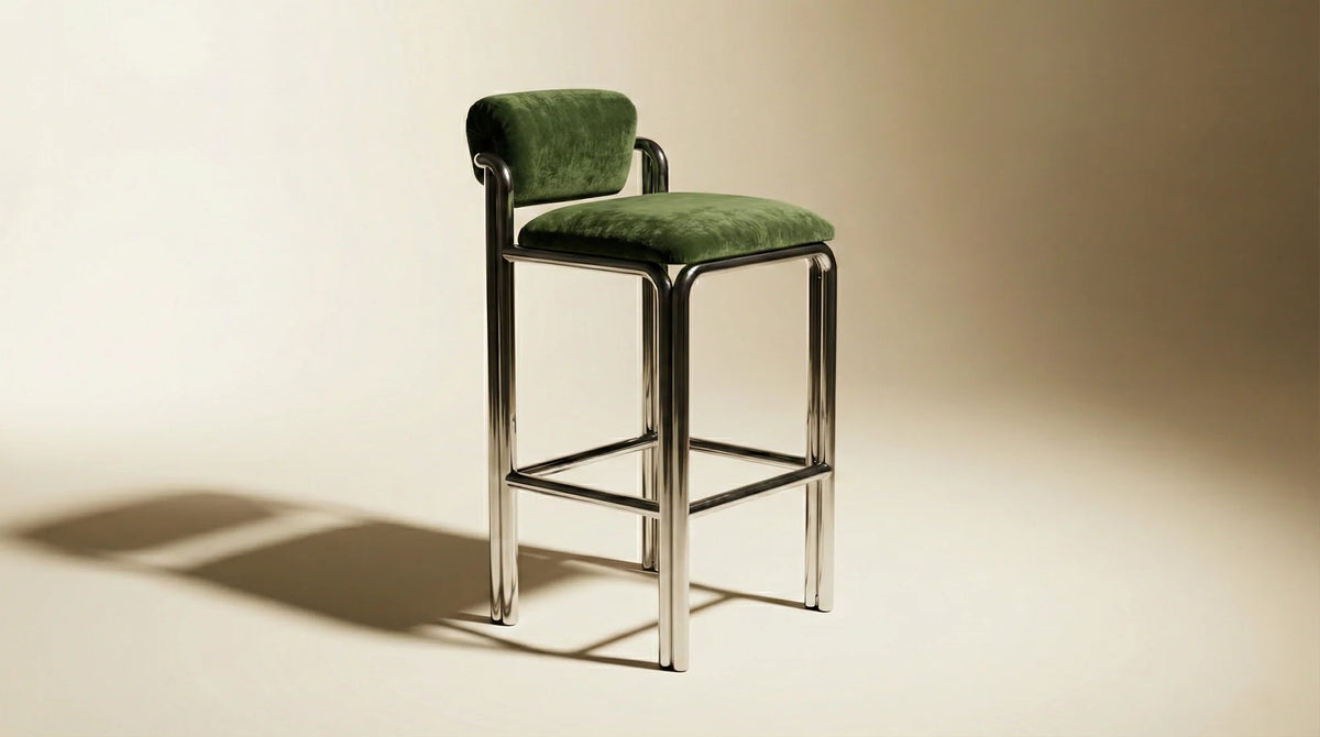 Cubu 96 Bar Stool - Polished Nickel/Fabric (Orion Nettle)-2