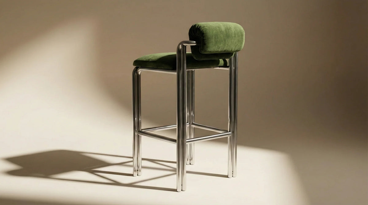 Cubu 96 Bar Stool - Polished Nickel/Fabric (Orion Nettle)-3