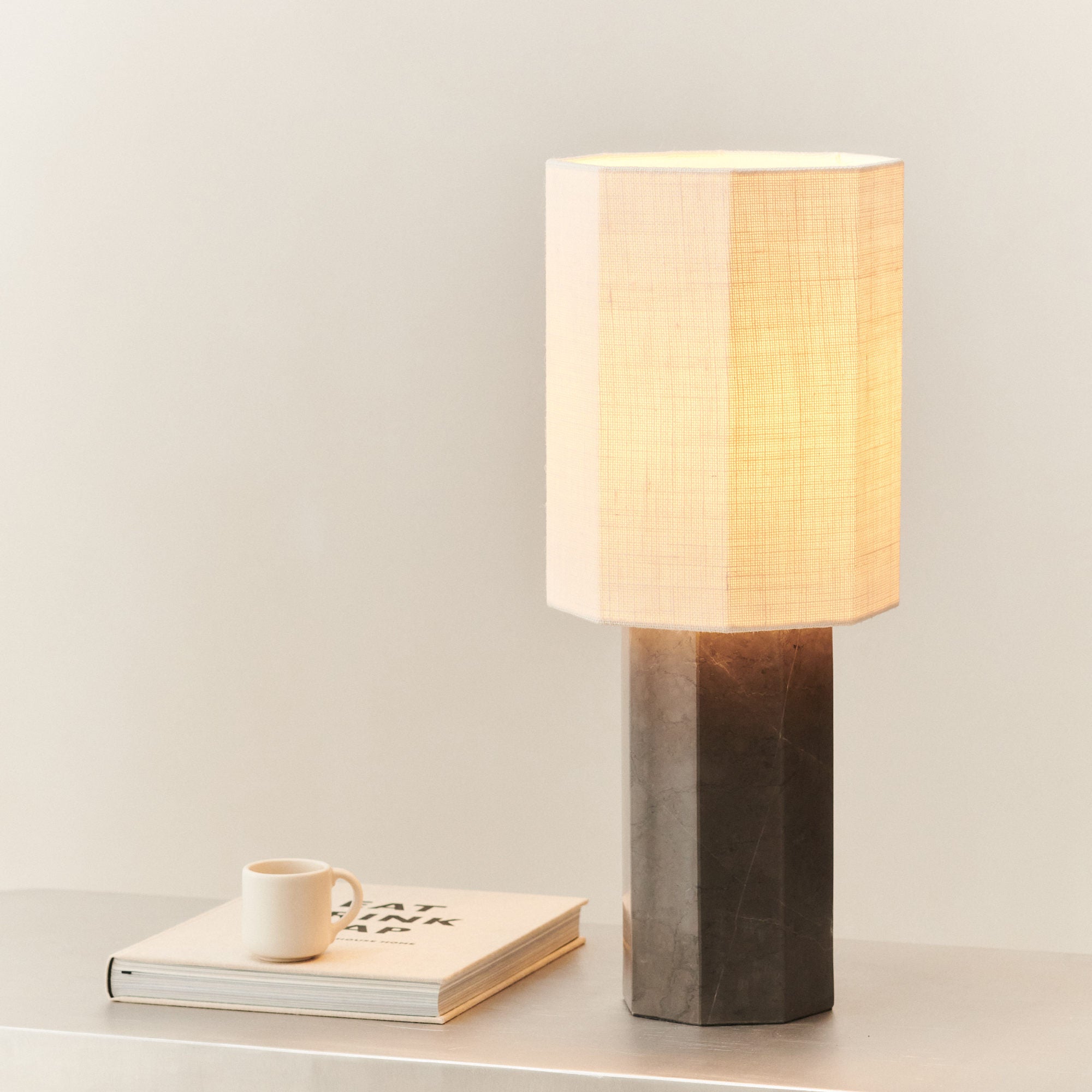 Eight Over Eight Large Table Lamp - Grey Marble/Jute White-2