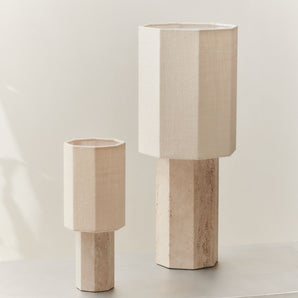 Eight Over Eight Small Table Lamp - Travertine Marble/Jute White