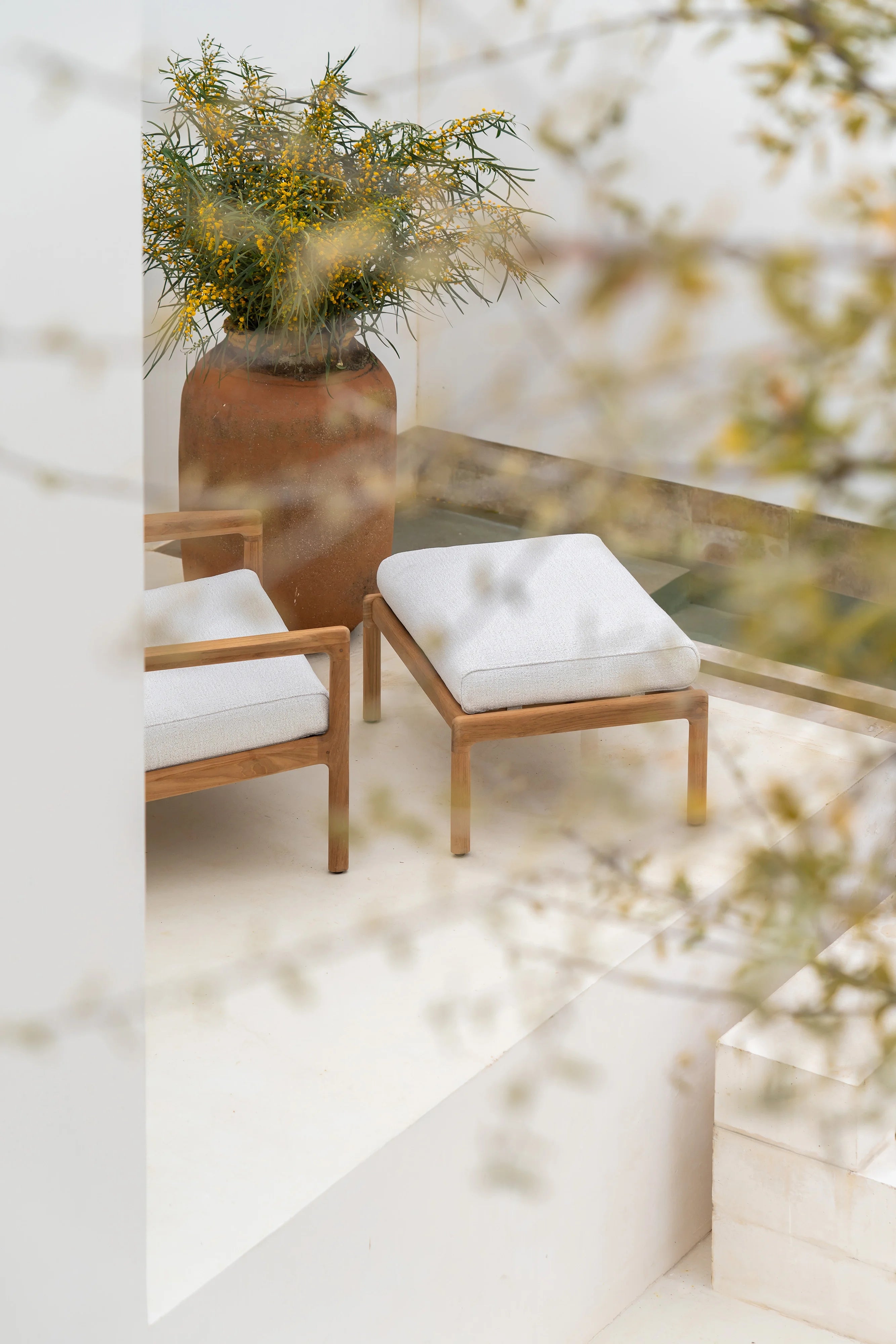 Jack 10248 Outdoor Footstool - Teak/Fabric (Off White)-2