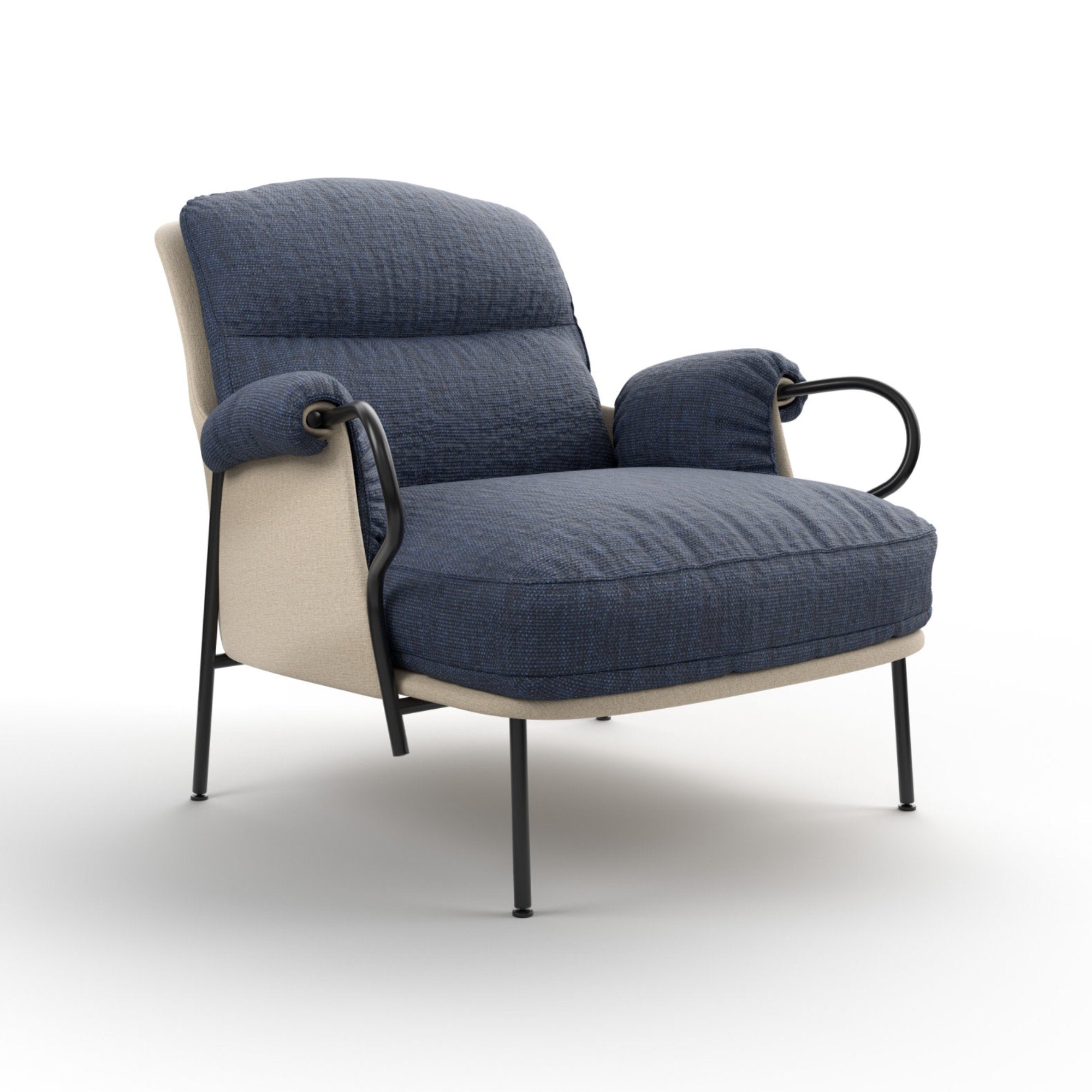 Lyra Lounge Chair With Ottoman - RAL 9005/Fabric A (Lido 12 Ocean)-3