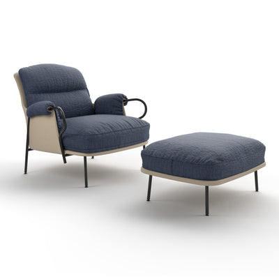 Lyra Lounge Chair With Ottoman - RAL 9005/Fabric A (Lido 12 Ocean)