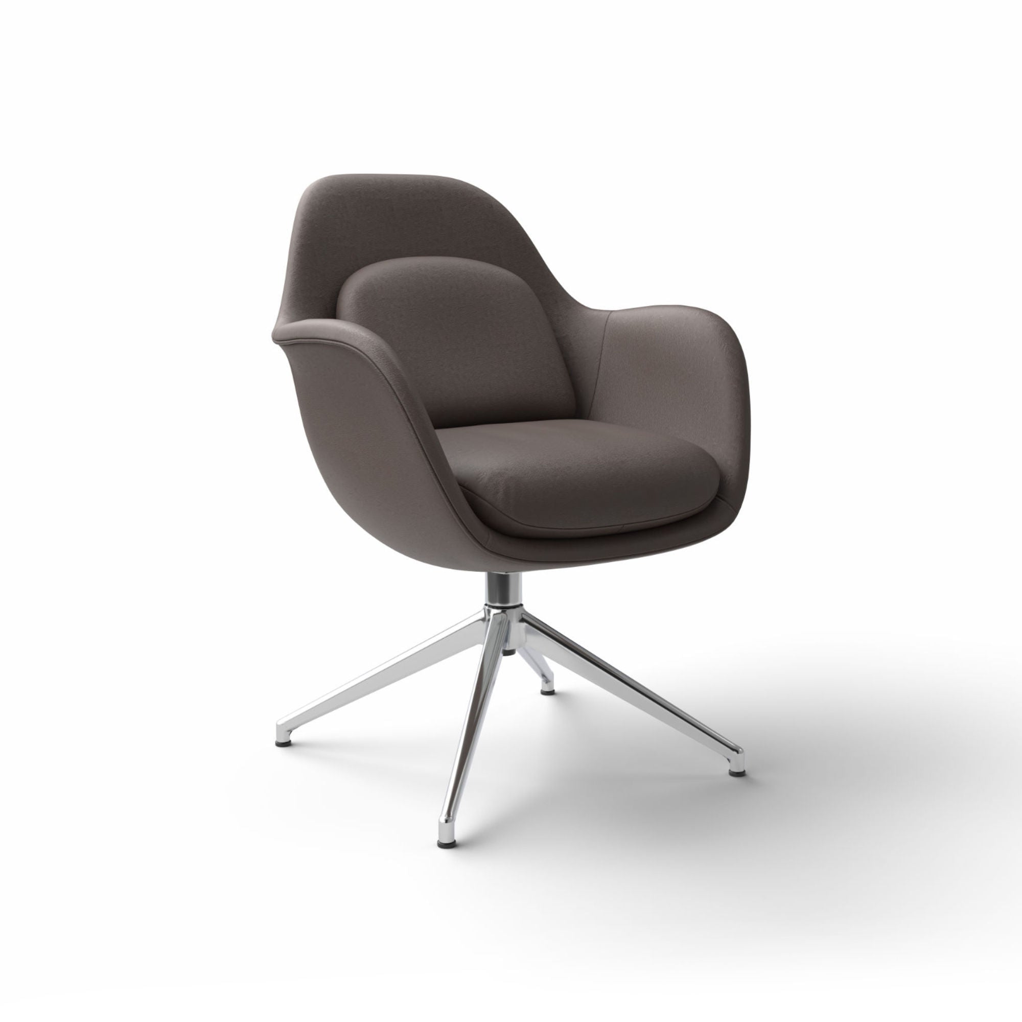 Swoon 1779 Swivel Dining Chair - Polished Aluminum/Leather 1 (Omni 320 Dark Clay)