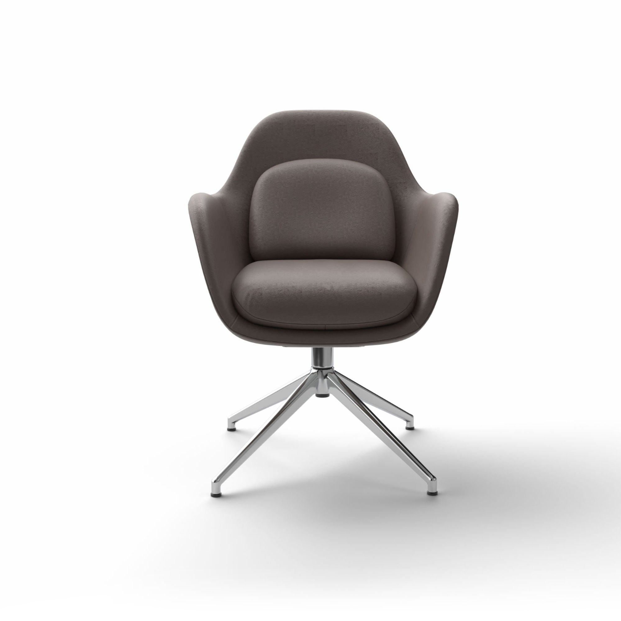 Swoon 1779 Swivel Dining Chair - Polished Aluminum/Leather 1 (Omni 320 Dark Clay)