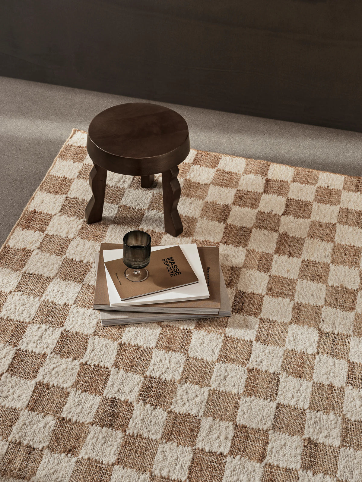 Check Wool Jute Rug - Off-White/Natural - 200 x 300-4