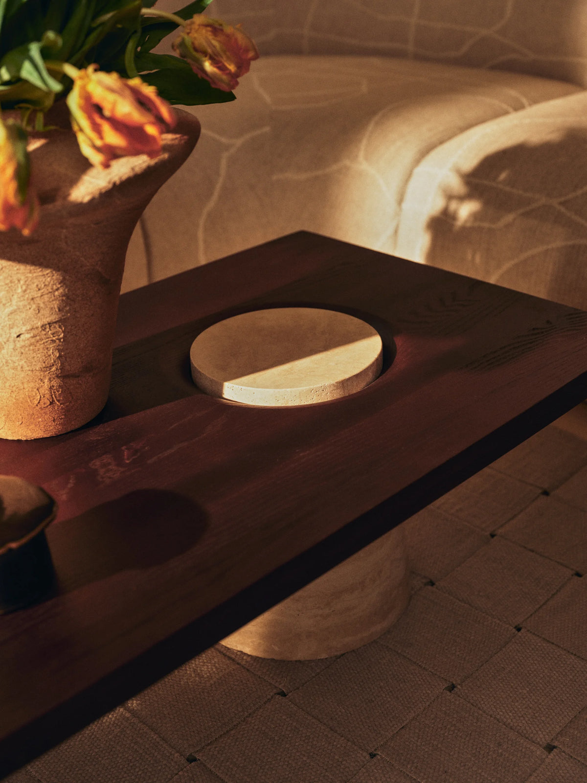Grova 155 Coffee Table - Travertine/Ash Wood-4