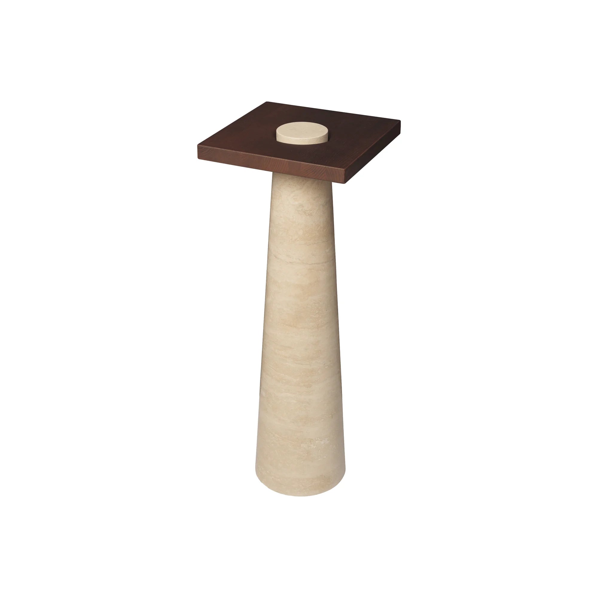 Grova Pedestal Side Table - Ash Wood/Travertine-3