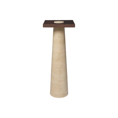 Grova Pedestal Side Table - Ash Wood/Travertine