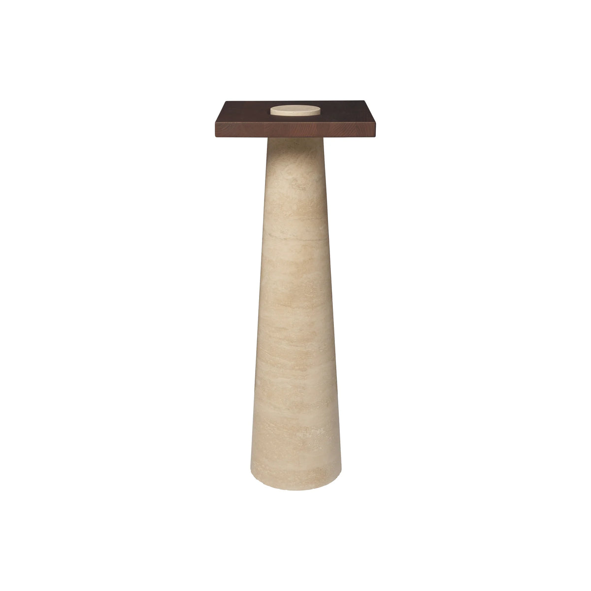 Grova Pedestal Side Table - Ash Wood/Travertine-1