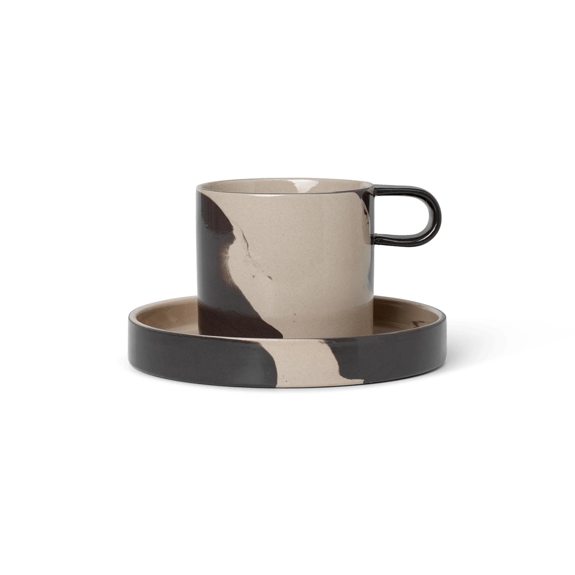 Inlay Cup with Saucer - Sand/Brown-1