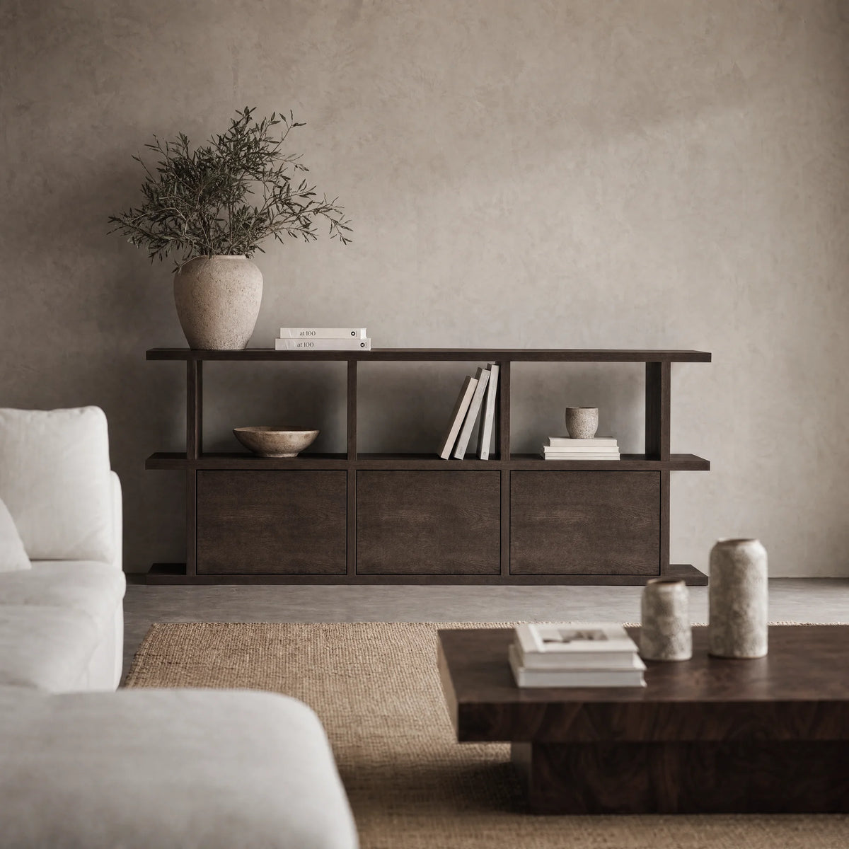 Kona 3 Cabinet Bookcase - Dark Stained Oak