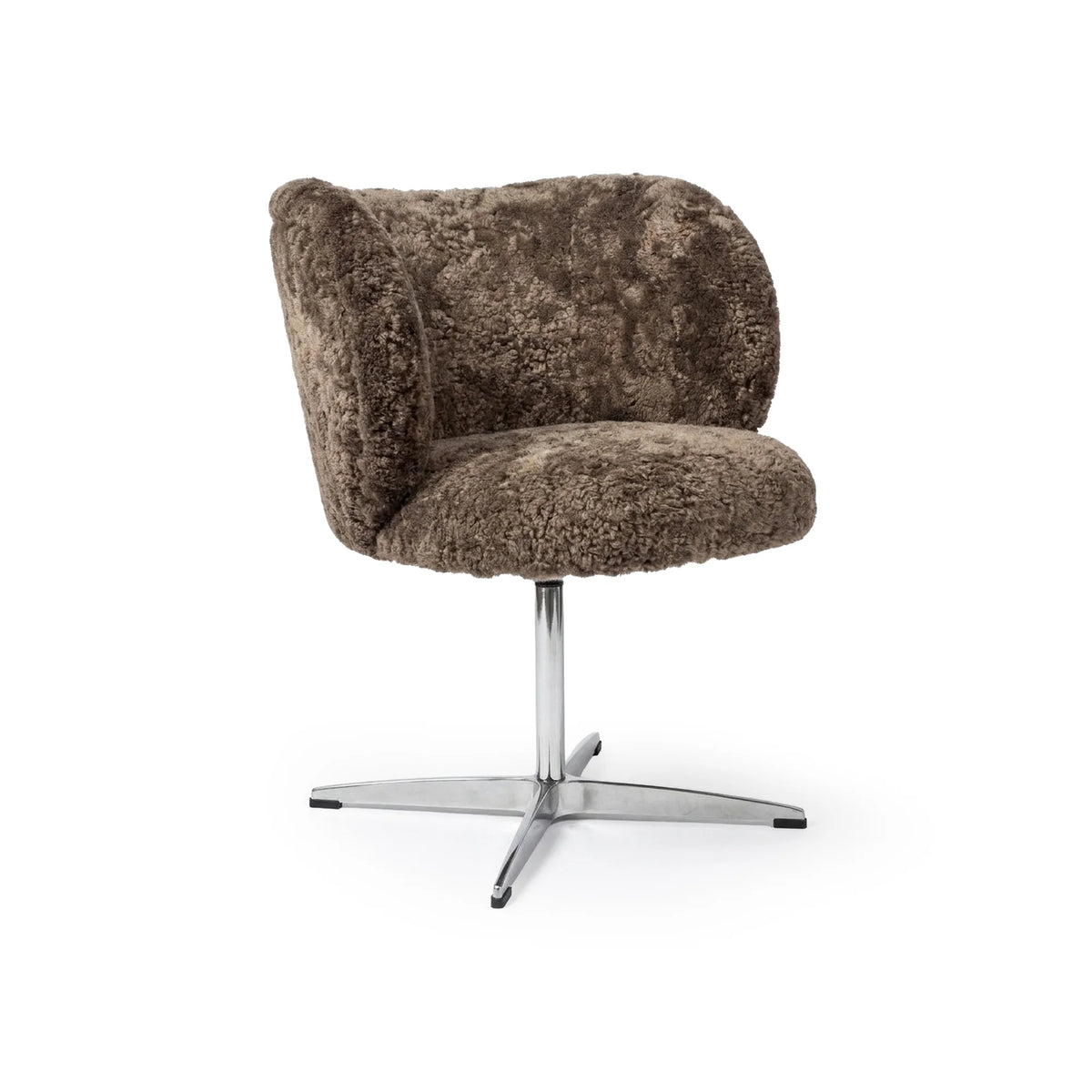 Rico Swivel Dining Chair - Polished Aluminium/Fabric 6 (Sheepskin Sahara)