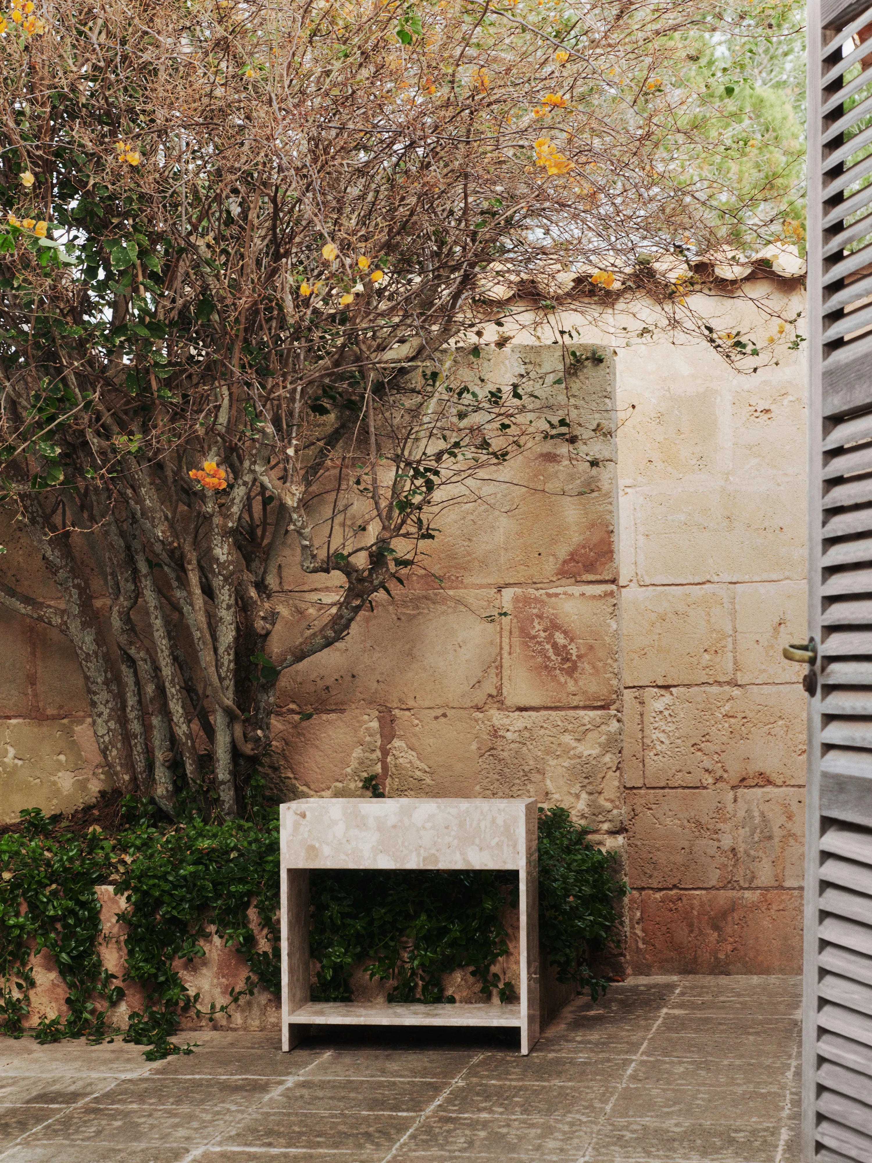 Stone Plant Box with Shelf - Sand-2