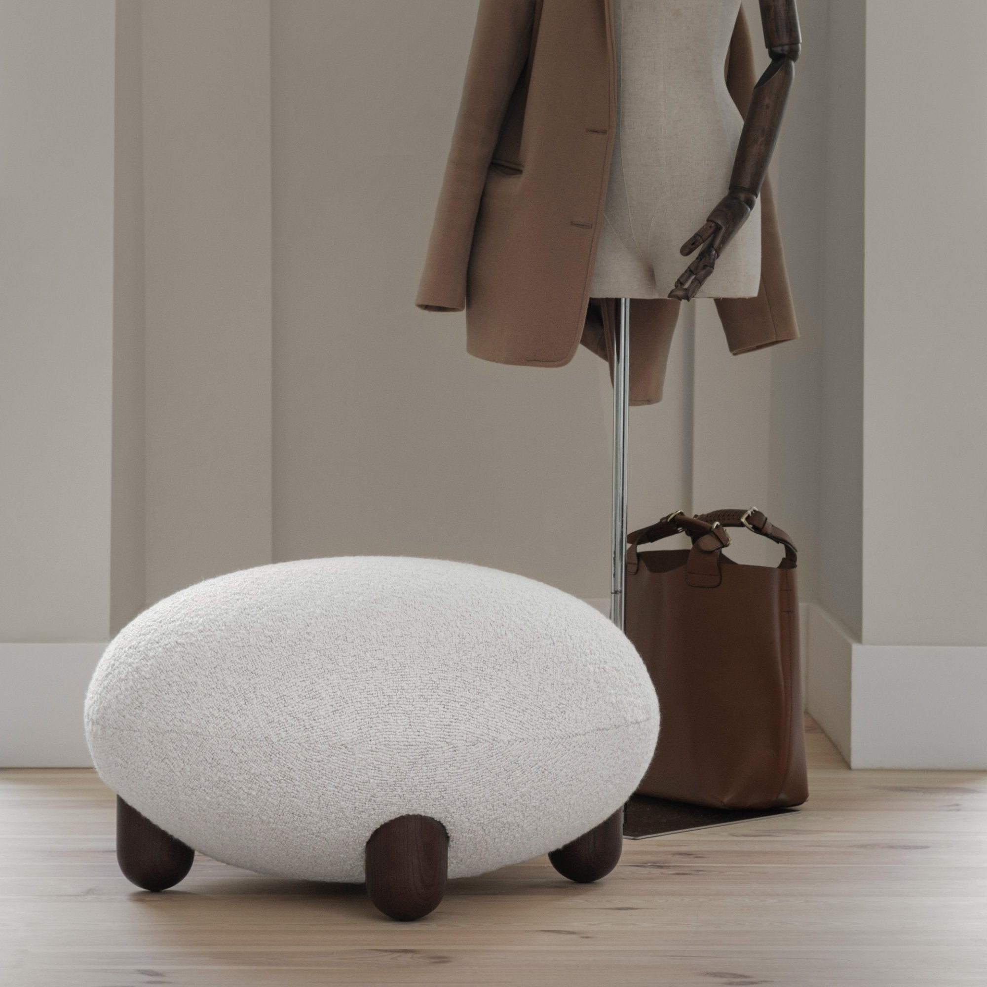 Flock Ottoman - Brown Stained Ash/Fabric A (Baloo Boucle 2073)-4