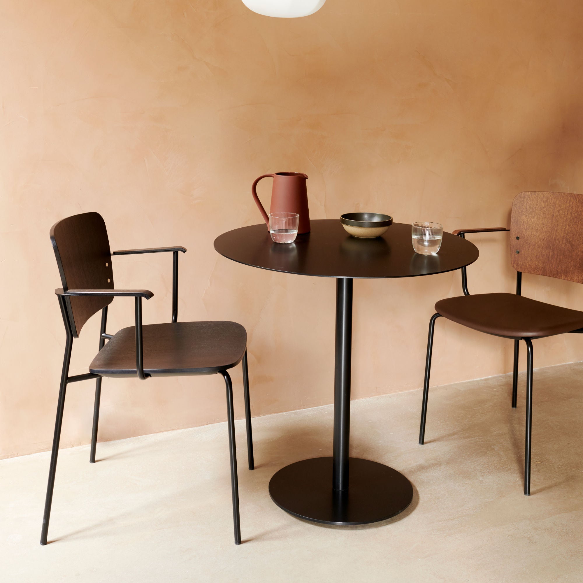 Mono 81 Metal Base with Armrests Upholstered Seat Dining Chair - Leather Elmosoft 3 (Brown 93099)-2