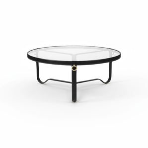 Adnet 100 Coffee Table - Black Leather/Transparent Glass