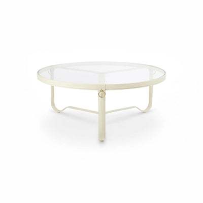 Adnet 100 Coffee Table - Cream Leather/Transparent Glass