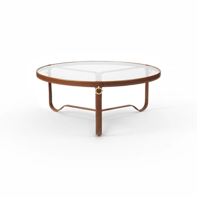 Adnet 100 Coffee Table - Tan Leather/Transparent Glass